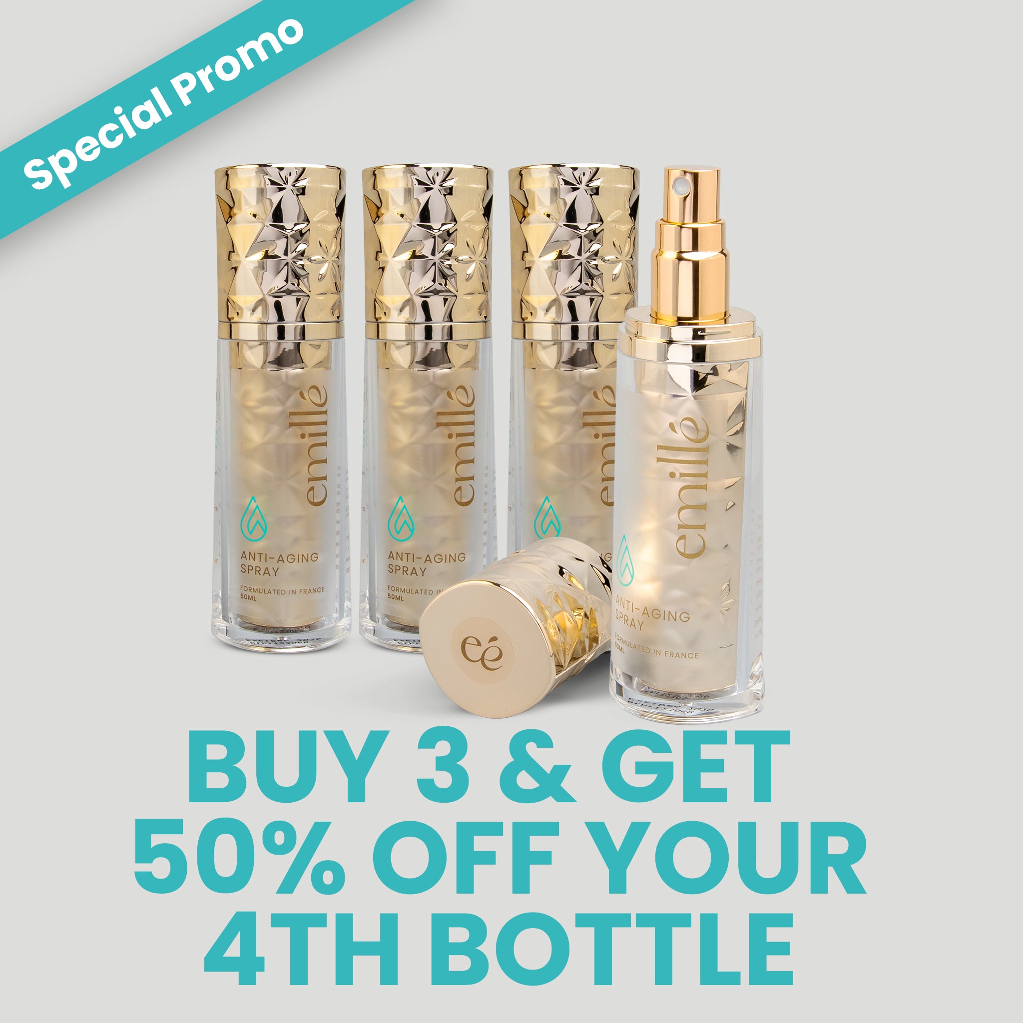 Buy 3 + Get  50% Off your 4th bottle emille anti-aging spray